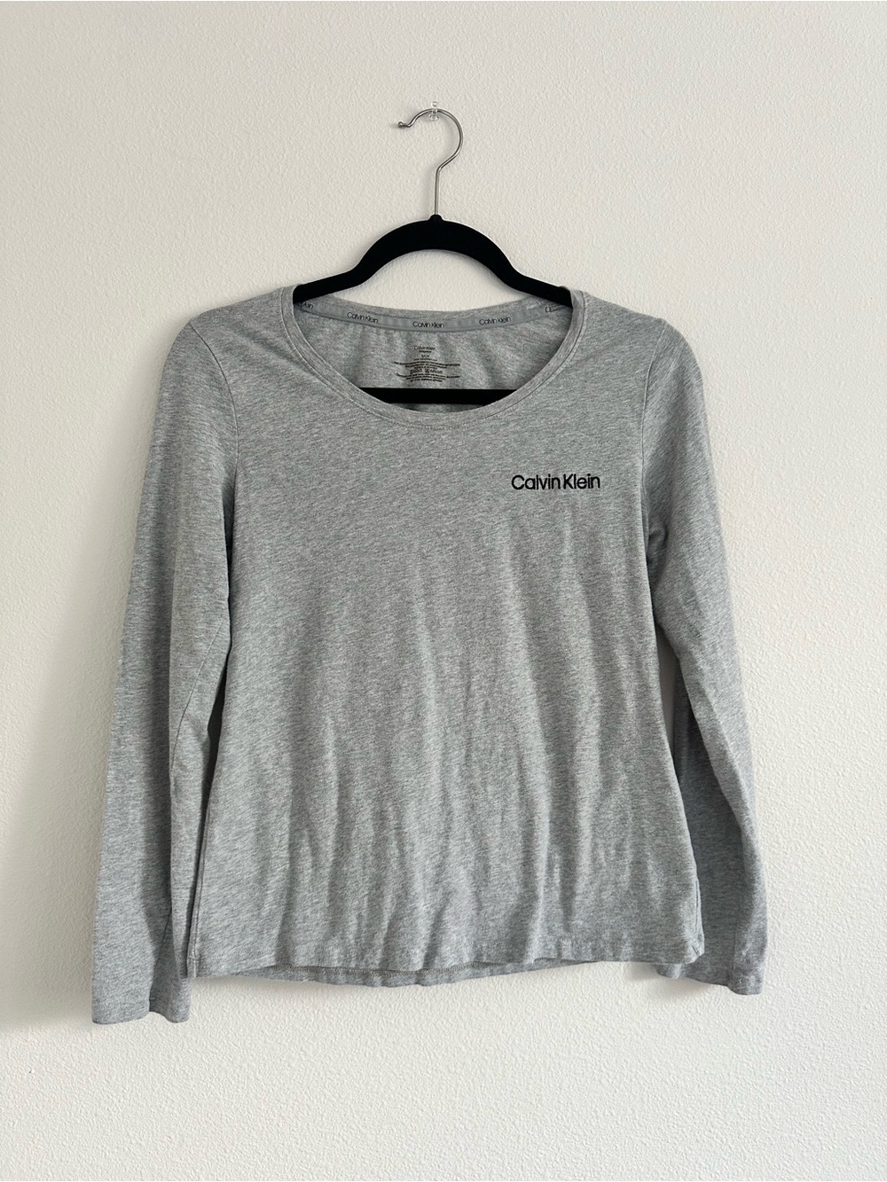 Women’s Calvin Klein Gray Cotton Long Sleeve Crewneck Top Size S Loungewear
